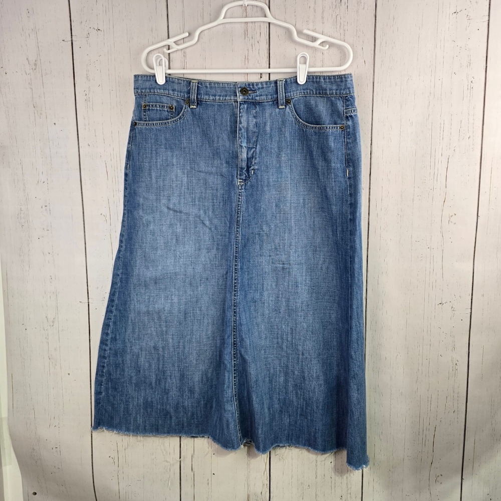 Lauren Ralph Lauren Denim Maxi Skirt Womens 12 Frayed Hem A-Line Casual Boho